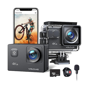 Cámara de acción GA100 4K con tarjeta microSD de 32 GB de WOLFANG