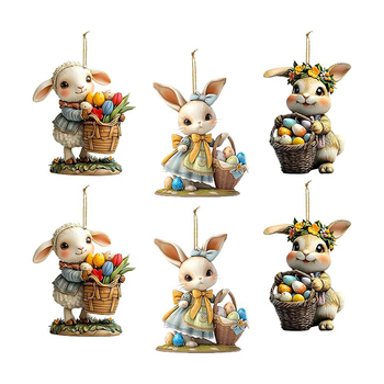 Ensemble de 6 lapins de Pâques à suspendre en acrylique