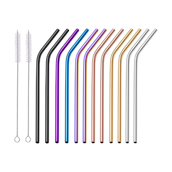 Lot de 12 pailles multicolores en acier inoxydable – Orrdiffi