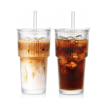 ALINK Gerippte Glasbecher 590ml (2er-Set)