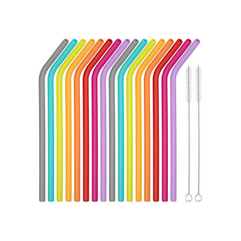 Juego de 16 Pajitas Reutilizables de Silicona con Cepillo de Limpieza