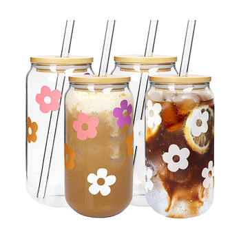 Conjunto de 4 copos de Vidro com Tampas e Palhinhas da Mason Life