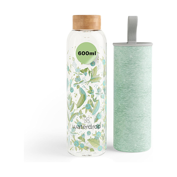 Garrafa de Água de Vidro 600ML com Manga Protetora da Waterdrop
