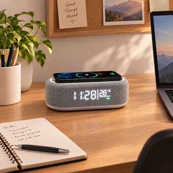 Celly − Altoparlante e sveglia 4-in-1 con caricatore wireless