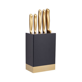 MasterClass Wooden Block with 5 Brass-Style Knives