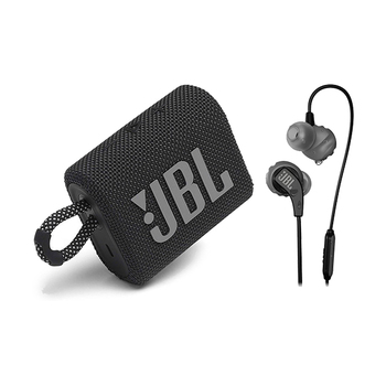 JBL Go 3 Wireless Speaker (Black) & Endurance Run Headphones (Black) Combo