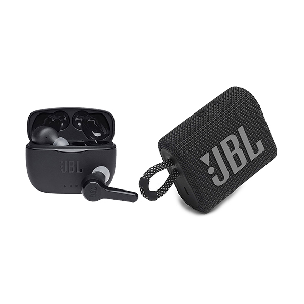 JBL Tune 215 TWS Earbuds (Black) & Go 3 Wireless Speaker (Black) ComboImage