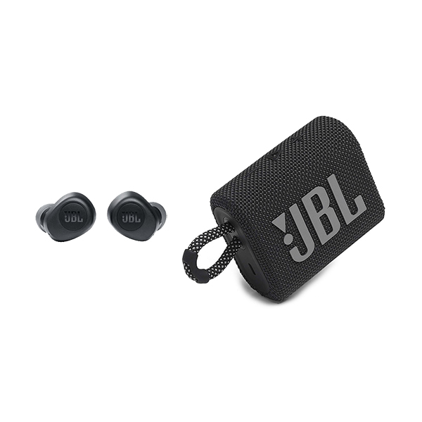 JBL Wave 100TWS Earbuds (Black) & Go 3 Wireless Speaker (Black) ComboImage