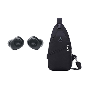 JBL Wave 100TWS Earbuds with La Cruise USB Sling Bag Combo