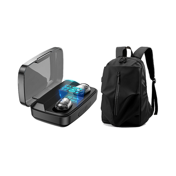 Trends CVC8.0 Wireless Earbuds (Black) & Computer Backpack (Black) Combo