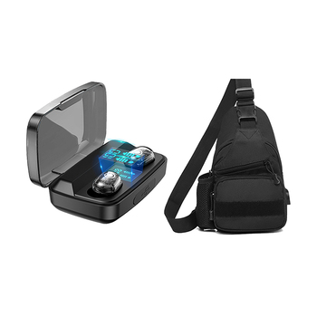 Trends CVC8.0 Wireless Earbuds (Black) & Shoulder Sling Bag (Black) Combo