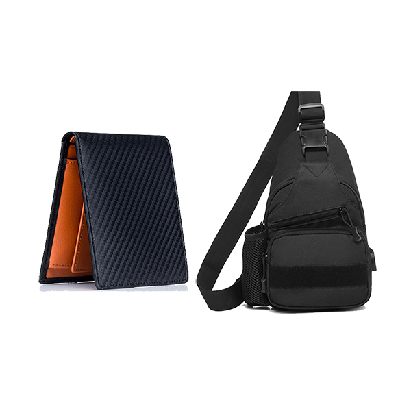 Trends Genuine Leather Men's Wallet (Black) & Shoulder Sling Bag (Black) ComboImage