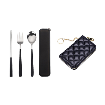Trends Portable Fork/Spoon/Chopstick Set (Black) & Mini Wallet (Black) Combo