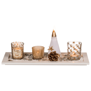 Assiette en bois avec 4 porte-bougies à réchaud − Out of the blue