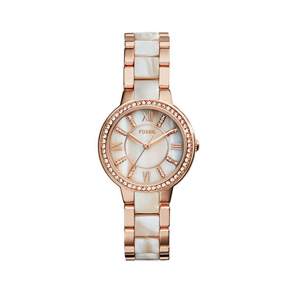 Fossil VIRGINIA Rose Gold & Horn Acetate Ladies WatchImage