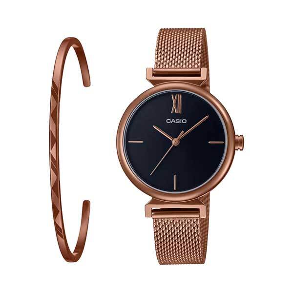 Casio ENTICER Analog White Dial Women's Watch + Bangle SetImage