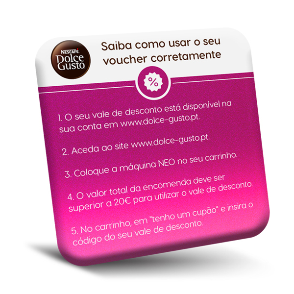 100% DESCONTO EM UMA MÁQUINA NEO NUMA COMPRA EM WWW.DOLCE-GUSTO.PTImagem