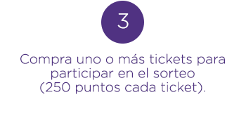 Compra uno o más tickets para participar en el sorteo (250 puntos cada ticket).
